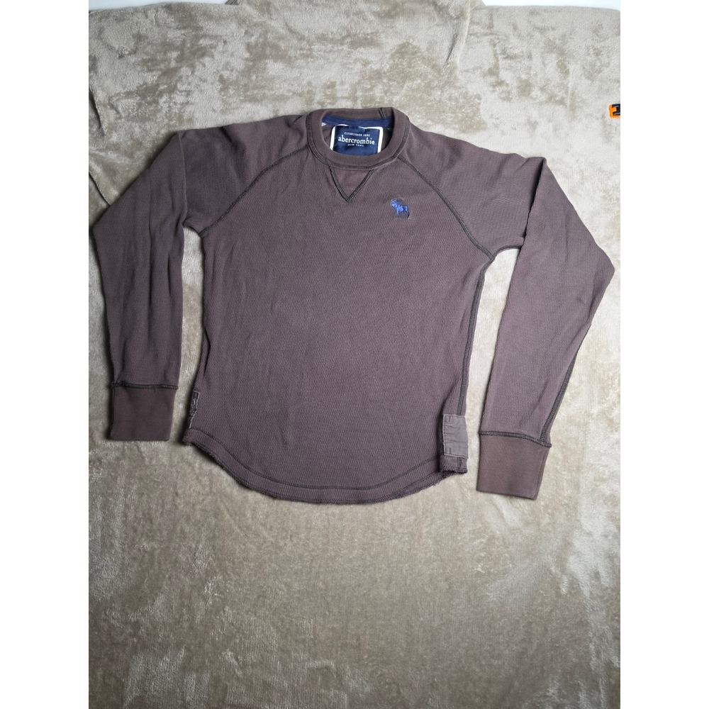 Abercrombie Kids Brown Waffle Knit Thermal Long Sleeve Blue Moose Vintage L